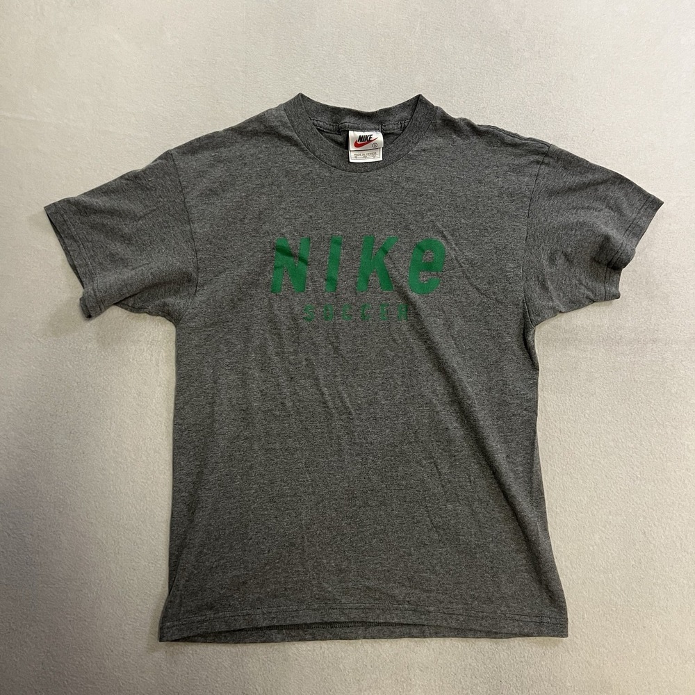 Vintage Nike Shirt Men's Size Small Gray Green Center Spell Out Soccer 90's Y2K